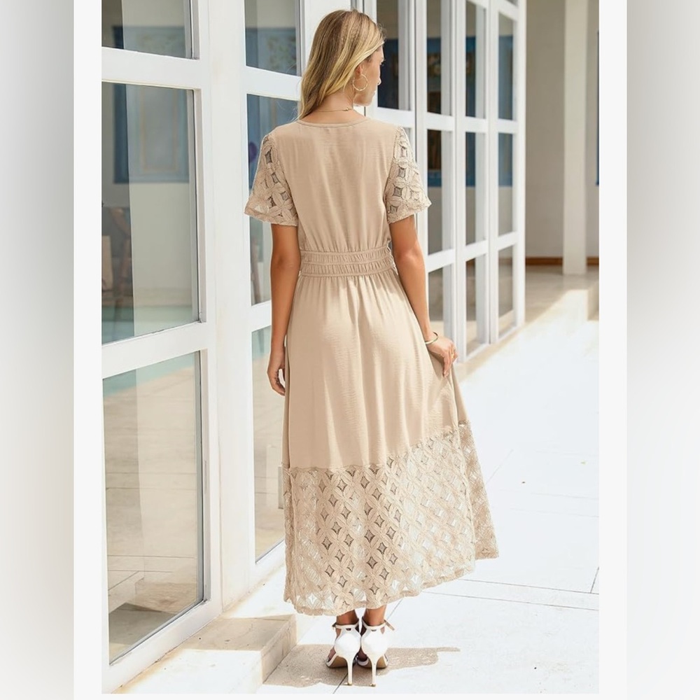 Simplee Women's Beige Boho Maxi Dress. - Picture 2 of 5